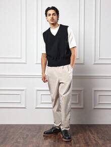 SUMWON Classico gilet a V in maglia, stile professionale e preppy, adatto per l'autunno e l'inverno, vestibilità regular, casual business, smanicato, stile minimalista moderno