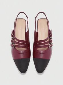 CUCCOO BIZCHIC Bailarinas de mujer con hebilla simple y punta afilada, elegantes, casuales, cómodas, zapatos de vestir slip-on para el trabajo, el trayecto, citas y ocasiones formales - Burdeos - Ver 2