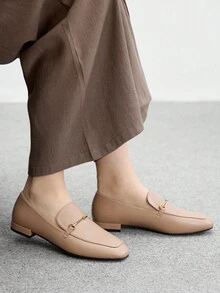 CUCCOO BIZCHIC Women's Square Toe Flat Low Heel New Apricot Comfortable Versatile Slip-On Loafers, Black Lightweight Casual Flats For Commuting For Christmas Spring Shoes - Apricot - View 9
