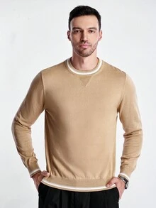 Manfinity CityGents Men's Casual Commuting College Style 100% Cotton Contrast Binding Sweater, Autumn/Winter