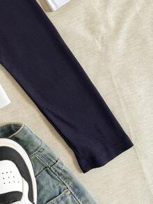 SHEIN 少女撞色拼接插肩袖T恤，休闲时尚，适合日常穿着 - 白色 - 查看 5