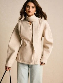 Poéselle Damen Herbst/Winter Drop-Shoulder Langarm Metall Doppelreiher Lässig Mantel