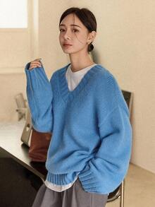 Dazy-Less Women's Casual Solid Color Drop Shoulder Loose Knit Sweater, Autumn/Winter