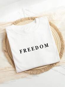 EMERY ROSE Casual Letter Print Short Sleeve T-Shirt, Summer - White - View 3