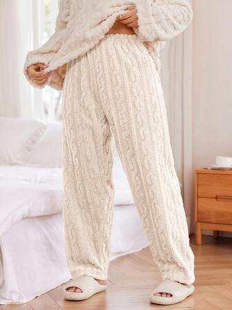 SHEIN Plusstorlekar Dam Elastisk Midja Jacquard Fleece Pyjamas Mysiga Byxor Fluffiga Pyjamas Mysiga Byxor Pyjamas Mysiga Byxor Luddiga Vinterpyjamas För Damer