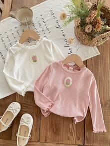 2pcs Baby Girl Cute Casual Versatile Floral Print Knit Long Sleeve Top Set Fall Winter