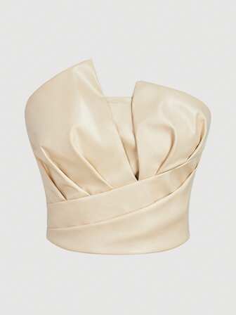 SHEIN Privé 女士优雅 PU 不对称紧身肩衬衫，适合日常生活、通勤、约会、万圣节、圣诞节