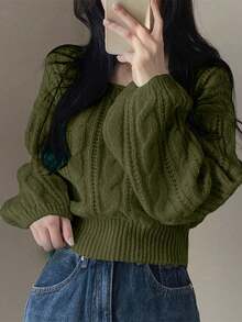 EMERY ROSE Casual Solid Color Square Collar Sweater, Autumn/Winter