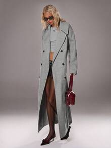 TRNVIE 1pc Women's Grey Long Lapel Casual Winter Jacket - Light Grey - View 1