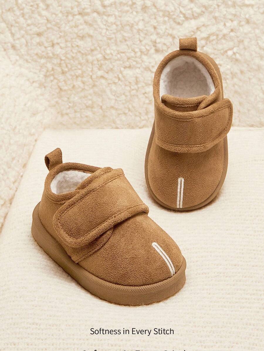 Cozy Pixies 1 Pair Toddler Boys/Girls Camel Color Fashion Faux Toe Design Thermal Lined Warm Winter Shoes, Lightweight Easy Wear Comfortable Casual Flat Shoes Suitable For Daily Wear, Sports, Campus Activities - Camel - View 1