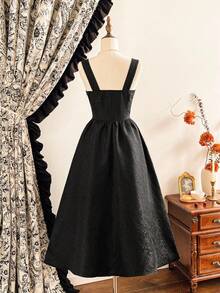 Vintamour 复古优雅女士连衣裙，带口袋，提花面料，度假风连衣裙，优雅派对礼服，长款派对礼服，女士派对礼服，秋季女装，万圣节服装，冬季服装，圣诞节冬季连衣裙 - 黑色 - 查看 10