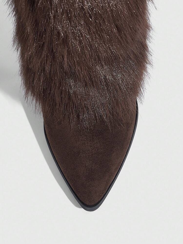 Pointed Toe Stiletto Fur Boots With Suede Base