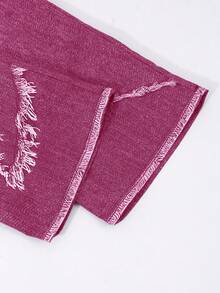 SHEIN Bộ 2 áo thun dệt kim ngắn vừa vặn phong cách đường phố sành điệu đa năng phong cách Baddie họa tiết ngôi sao + quần dài rộng thùng thình in họa tiết denim - Màu Hồng Tươi - Xem 5