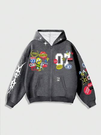 Street Life Sudadera holgada y corta para hombre con decoración de lentejuelas brillantes, ropa urbana, otoño