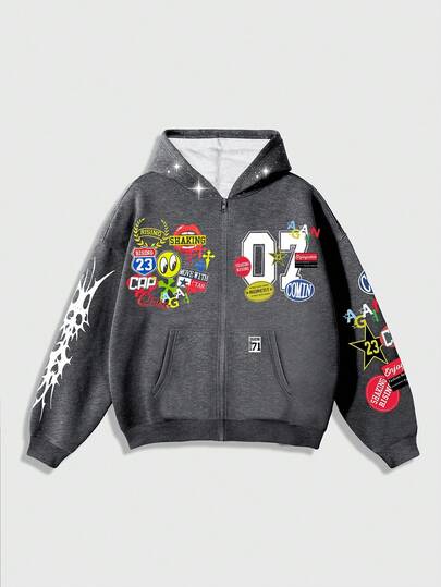 Street Life Sudadera holgada y corta para hombre con decoración de lentejuelas brillantes, ropa urbana, otoño