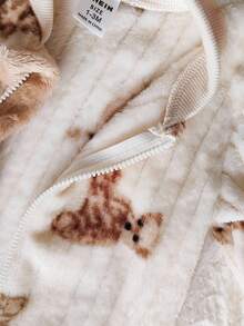 SHEIN Vintaside Kids 新生儿可爱熊印花长袖连体衣，休闲家居服 - 杏色 - 查看 6