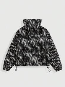 ROMWE MEN Casual Men's Fashionable Patterned Hooded Jacket, Autumn/Winter - Black - View 2