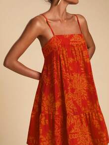 Travachic Plant Print Casual Vacation Slip Dress,Summer Beach Outfits, Christmas Party Clothes, New Year Look, Thanksgiving Outfits, Cute Dresses Party - Red - View 7