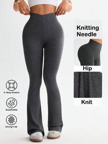 Slayform 浪漫生活休闲时尚百搭性感喇叭裤紧身百搭健身辣妹瘦腿拉长提臀罗纹高端修身塑腰欧美优雅可爱瑜伽裤 - 黑色 - 查看 2