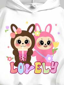 SHEIN Leap Crew Tween Girl Cute & Fun Cartoon Butterfly Pattern Casual Hoodie Sweatshirt, Autumn - Multicolor - View 6