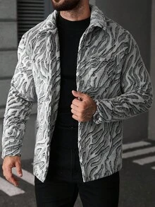 Manfinity LEGND 男士斑马纹长袖单排扣口袋羊毛夹克，秋冬 - 彩色 - 查看 5