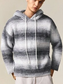 ROMWE MEN Prep Sudadera con capucha casual de hombre con efecto degradado, para otoño/invierno - Gris Oscuro - Ver 1