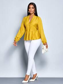 SOLERSUN Vêtements pour femmes automne/hiver, décontractés pour tous les jours, élégants pour le travail, en tissu tissé, manches longues, poignets élastiques, volants froncés, col bateau, col en V, froncé déchiré, ourlet ample, hauts et chemises