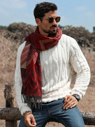 Manfinity Nomadique Men's Casual Solid Color Pullover Sweatshirt, Autumn/Winter Cashmere Men S Clothing Knit Wear Men Men Winter Clothes Mens Fall Collection Men Scarf Daily Leisure, Weekend Trips, Outdoor Activities, Travel Expeditions, Relaxed Work Environments Or Semi-Formal Occasions,Boyfriend/Husband Gift, Anniversary Gift