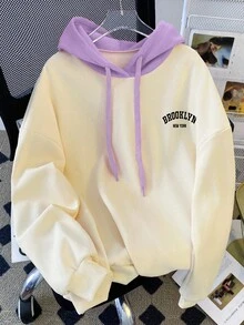 SHEIN EZwear 女士休闲撞色卫衣，秋冬季 - 淡紫色 - 查看 1