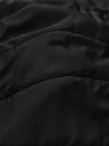 SHEIN LUNE 女式休闲纯色肩部设计水钻装饰高领长袖棉服外套，秋冬 - 黑色 - 查看 7