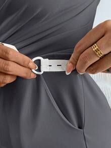 SHEIN 2pcs Maternity Casual Solid Asymmetric Top And Pants Set Maternity Matching Set Maternity Palazzo Pants 2 Piece Maternity Set Pregnancy Clothes Maternity Clothes Two Piece Outfits - Grey - View 4