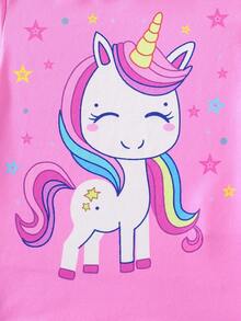 Conjunto de pijama de manga comprida com estampa de unicórnio e estrela para meninas