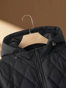 Manfinity NXTstreet Áo khoác nam giản dị, màu trơn, có mũ trùm đầu, chần bông hình thoi, đơn giản, đi làm hàng ngày, có khóa kéo phía trước, dây rút, thu/đông - màu đen - Xem 3