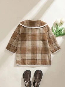 Souflis Souflis 女宝宝休闲时尚百搭复古优雅撞色外套夹克适合秋冬日常穿着 - 咖啡棕 - 查看 2