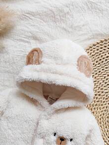 SHEIN Vintaside Kids 新生儿简约时尚可爱刺绣小熊长袖连体睡衣 - 白色 - 查看 5