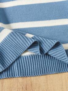 SHEIN Teen Girls' Casual Loose Fit Colorblock Striped Crew Neck Pullover Sweater