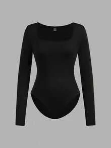 SHEIN EZwear 3pcs Women Square Neck Long Sleeve Tight Fitting Outfit, Suitable For Autumn/Winter
