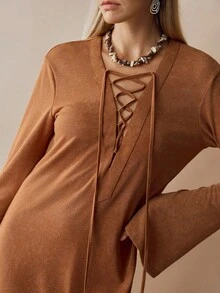 Florisole 女式休闲卡其色波西米亚连衣裙 - 卡其色 - 查看 4