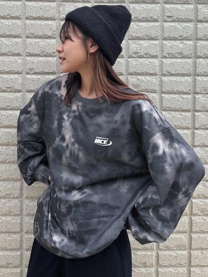 FRIFUL Women's Oversized Letter Print Drop Shoulder Sweatshirt, Casual Pullover For Autumn