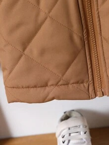 SHEIN Playful Pals 男婴休闲连帽羊毛夹克，冬季 - 棕色 - 查看 6