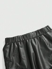 ROMWE Women's Gothic Cross Patchwork Flocked Fabric Pants - Black - View 3