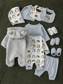 SHEIN Baby Boy/Baby Girl Casual Cute Minimalist Style Multi-Piece Gift Set, Autumn/Winter - Grey - View 2