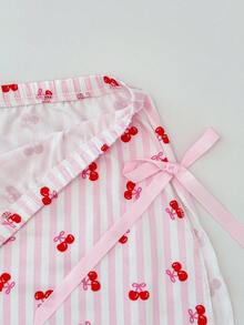 PetitDoll PetitDoll 1pc Girl's Sweet Cherry Striped Bow Accent Open Crotch Panty