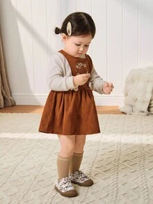 Cozy Pixies 1 双女婴米色花卉钩环平底休闲帆布鞋，可爱学院风，舒适适合日常和户外活动 - 米色 - 查看 3