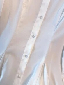 Franclia 女士优雅缎面领长袖衬衫裙，收腰设计，独特魅力 - 白色 - 查看 6