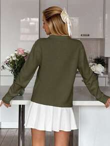 EURMUSE Women's Solid Color Minimalist Cardigan With Gold Buttons, Elegant,Long Cardigans Woman,Petite Cardigans,Cardigans - Army Green - View 2