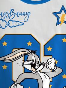 LOONEY TUNES X SHEIN 小男孩卡通条纹图案短袖T恤