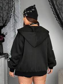 Whyspr Grunge Punk Plus Size Women's Fashionable Cross Print Design Sweatshirt - Black - View 2