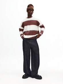 SUMWON Pull tricoté épais rayé, pull douillet d'hiver, tenue de détente confortable, style surdimensionné pour les fêtes, mode contemporaine décontractée - Tabac - Voir 4