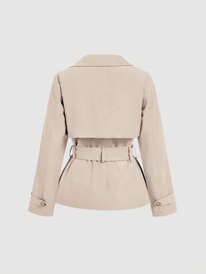 SHEIN MOD Women's Apricot Short Casual Loose Jacket With Belt, Autumn Outwear, Fall Coat,Fall,Cruise Women,Back To School,Fall,Fall For Women